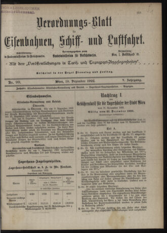 Verordnungs-Blatt für Eisenbahnen und Schiffahrt: Veröffentlichungen in Tarif- und Transport-Angelegenheiten 19221219 Seite: 1