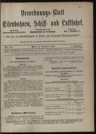 Verordnungs-Blatt für Eisenbahnen und Schiffahrt: Veröffentlichungen in Tarif- und Transport-Angelegenheiten 19221222 Seite: 9