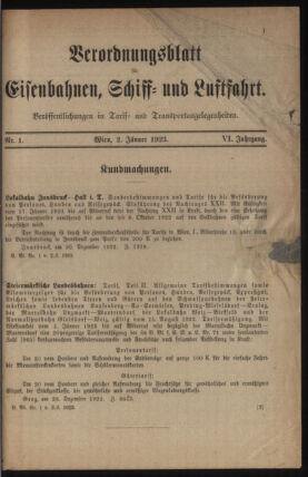 Verordnungs-Blatt für Eisenbahnen und Schiffahrt: Veröffentlichungen in Tarif- und Transport-Angelegenheiten 19230102 Seite: 1