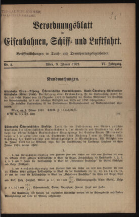 Verordnungs-Blatt für Eisenbahnen und Schiffahrt: Veröffentlichungen in Tarif- und Transport-Angelegenheiten 19230109 Seite: 1