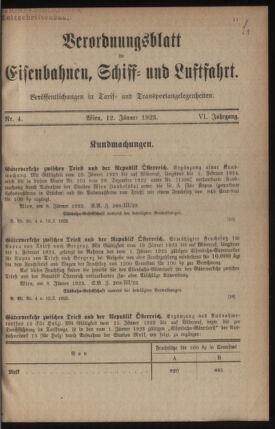 Verordnungs-Blatt für Eisenbahnen und Schiffahrt: Veröffentlichungen in Tarif- und Transport-Angelegenheiten 19230112 Seite: 1