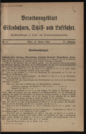 Verordnungs-Blatt für Eisenbahnen und Schiffahrt: Veröffentlichungen in Tarif- und Transport-Angelegenheiten 19230119 Seite: 1