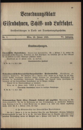 Verordnungs-Blatt für Eisenbahnen und Schiffahrt: Veröffentlichungen in Tarif- und Transport-Angelegenheiten 19230123 Seite: 1