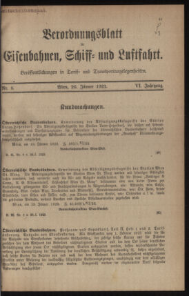 Verordnungs-Blatt für Eisenbahnen und Schiffahrt: Veröffentlichungen in Tarif- und Transport-Angelegenheiten 19230126 Seite: 1