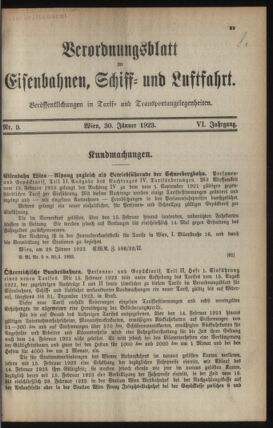 Verordnungs-Blatt für Eisenbahnen und Schiffahrt: Veröffentlichungen in Tarif- und Transport-Angelegenheiten 19230130 Seite: 1