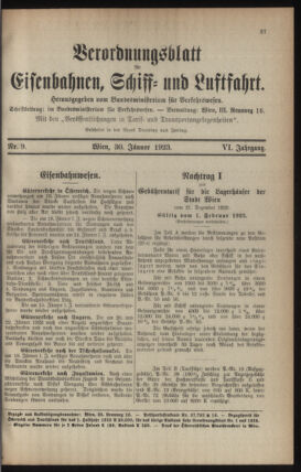 Verordnungs-Blatt für Eisenbahnen und Schiffahrt: Veröffentlichungen in Tarif- und Transport-Angelegenheiten 19230130 Seite: 9