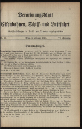 Verordnungs-Blatt für Eisenbahnen und Schiffahrt: Veröffentlichungen in Tarif- und Transport-Angelegenheiten 19230206 Seite: 1