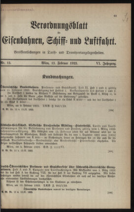 Verordnungs-Blatt für Eisenbahnen und Schiffahrt: Veröffentlichungen in Tarif- und Transport-Angelegenheiten 19230213 Seite: 1