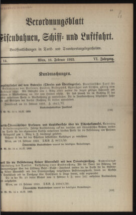 Verordnungs-Blatt für Eisenbahnen und Schiffahrt: Veröffentlichungen in Tarif- und Transport-Angelegenheiten 19230216 Seite: 1