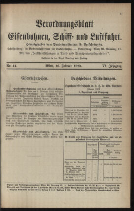 Verordnungs-Blatt für Eisenbahnen und Schiffahrt: Veröffentlichungen in Tarif- und Transport-Angelegenheiten 19230216 Seite: 7