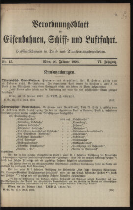 Verordnungs-Blatt für Eisenbahnen und Schiffahrt: Veröffentlichungen in Tarif- und Transport-Angelegenheiten 19230220 Seite: 1