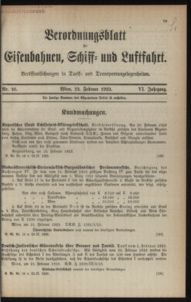 Verordnungs-Blatt für Eisenbahnen und Schiffahrt: Veröffentlichungen in Tarif- und Transport-Angelegenheiten 19230223 Seite: 1