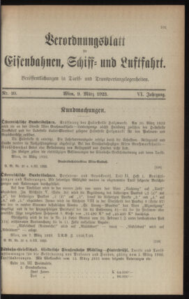 Verordnungs-Blatt für Eisenbahnen und Schiffahrt: Veröffentlichungen in Tarif- und Transport-Angelegenheiten 19230309 Seite: 1