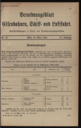 Verordnungs-Blatt für Eisenbahnen und Schiffahrt: Veröffentlichungen in Tarif- und Transport-Angelegenheiten 19230320 Seite: 1