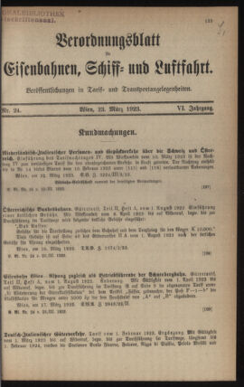 Verordnungs-Blatt für Eisenbahnen und Schiffahrt: Veröffentlichungen in Tarif- und Transport-Angelegenheiten 19230323 Seite: 1