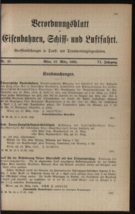 Verordnungs-Blatt für Eisenbahnen und Schiffahrt: Veröffentlichungen in Tarif- und Transport-Angelegenheiten 19230327 Seite: 1