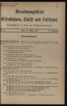 Verordnungs-Blatt für Eisenbahnen und Schiffahrt: Veröffentlichungen in Tarif- und Transport-Angelegenheiten 19230330 Seite: 1