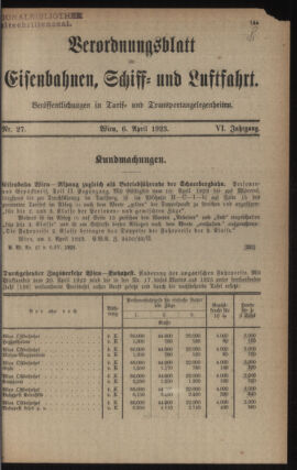 Verordnungs-Blatt für Eisenbahnen und Schiffahrt: Veröffentlichungen in Tarif- und Transport-Angelegenheiten 19230406 Seite: 1