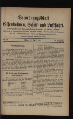 Verordnungs-Blatt für Eisenbahnen und Schiffahrt: Veröffentlichungen in Tarif- und Transport-Angelegenheiten 19230427 Seite: 11