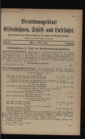 Verordnungs-Blatt für Eisenbahnen und Schiffahrt: Veröffentlichungen in Tarif- und Transport-Angelegenheiten 19230508 Seite: 1