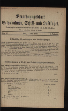 Verordnungs-Blatt für Eisenbahnen und Schiffahrt: Veröffentlichungen in Tarif- und Transport-Angelegenheiten 19230511 Seite: 1