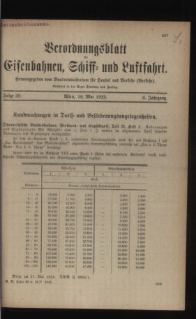 Verordnungs-Blatt für Eisenbahnen und Schiffahrt: Veröffentlichungen in Tarif- und Transport-Angelegenheiten 19230518 Seite: 1