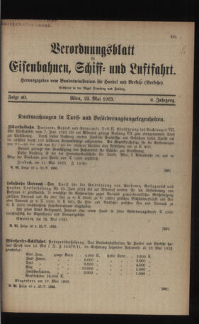 Verordnungs-Blatt für Eisenbahnen und Schiffahrt: Veröffentlichungen in Tarif- und Transport-Angelegenheiten 19230523 Seite: 1