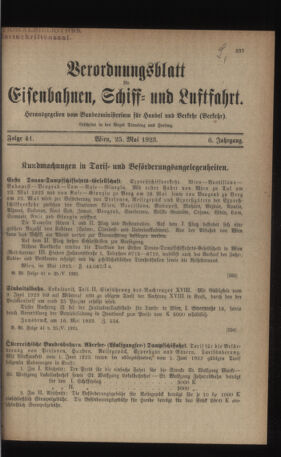 Verordnungs-Blatt für Eisenbahnen und Schiffahrt: Veröffentlichungen in Tarif- und Transport-Angelegenheiten 19230525 Seite: 1