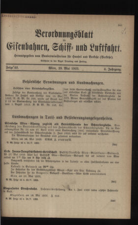 Verordnungs-Blatt für Eisenbahnen und Schiffahrt: Veröffentlichungen in Tarif- und Transport-Angelegenheiten 19230529 Seite: 1