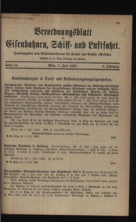 Verordnungs-Blatt für Eisenbahnen und Schiffahrt: Veröffentlichungen in Tarif- und Transport-Angelegenheiten 19230605 Seite: 1