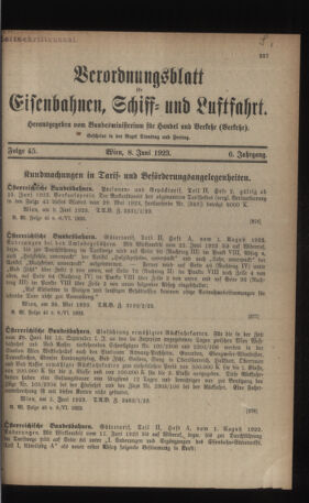 Verordnungs-Blatt für Eisenbahnen und Schiffahrt: Veröffentlichungen in Tarif- und Transport-Angelegenheiten 19230608 Seite: 1