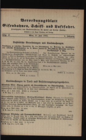 Verordnungs-Blatt für Eisenbahnen und Schiffahrt: Veröffentlichungen in Tarif- und Transport-Angelegenheiten 19230612 Seite: 1