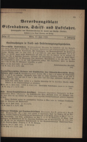 Verordnungs-Blatt für Eisenbahnen und Schiffahrt: Veröffentlichungen in Tarif- und Transport-Angelegenheiten 19230615 Seite: 1