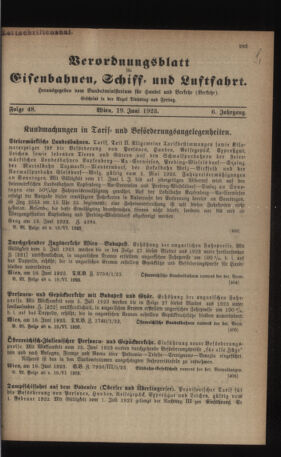 Verordnungs-Blatt für Eisenbahnen und Schiffahrt: Veröffentlichungen in Tarif- und Transport-Angelegenheiten 19230619 Seite: 1