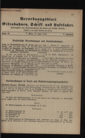 Verordnungs-Blatt für Eisenbahnen und Schiffahrt: Veröffentlichungen in Tarif- und Transport-Angelegenheiten 19230622 Seite: 1