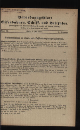 Verordnungs-Blatt für Eisenbahnen und Schiffahrt: Veröffentlichungen in Tarif- und Transport-Angelegenheiten 19230703 Seite: 1