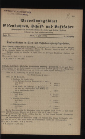 Verordnungs-Blatt für Eisenbahnen und Schiffahrt: Veröffentlichungen in Tarif- und Transport-Angelegenheiten 19230706 Seite: 1