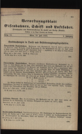 Verordnungs-Blatt für Eisenbahnen und Schiffahrt: Veröffentlichungen in Tarif- und Transport-Angelegenheiten 19230710 Seite: 1