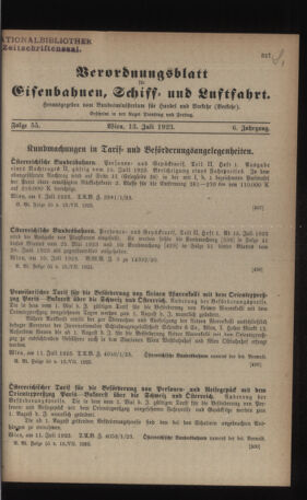 Verordnungs-Blatt für Eisenbahnen und Schiffahrt: Veröffentlichungen in Tarif- und Transport-Angelegenheiten 19230713 Seite: 1