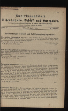 Verordnungs-Blatt für Eisenbahnen und Schiffahrt: Veröffentlichungen in Tarif- und Transport-Angelegenheiten 19230717 Seite: 1