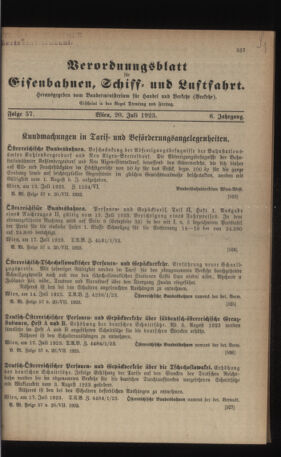 Verordnungs-Blatt für Eisenbahnen und Schiffahrt: Veröffentlichungen in Tarif- und Transport-Angelegenheiten 19230720 Seite: 1