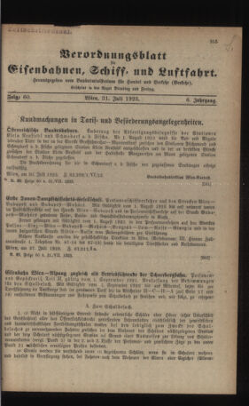 Verordnungs-Blatt für Eisenbahnen und Schiffahrt: Veröffentlichungen in Tarif- und Transport-Angelegenheiten 19230731 Seite: 1