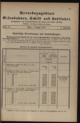 Verordnungs-Blatt für Eisenbahnen und Schiffahrt: Veröffentlichungen in Tarif- und Transport-Angelegenheiten 19230807 Seite: 1