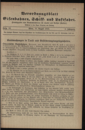 Verordnungs-Blatt für Eisenbahnen und Schiffahrt: Veröffentlichungen in Tarif- und Transport-Angelegenheiten 19230810 Seite: 1