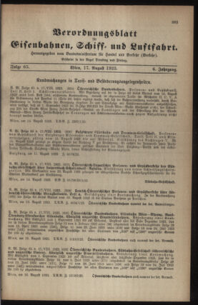 Verordnungs-Blatt für Eisenbahnen und Schiffahrt: Veröffentlichungen in Tarif- und Transport-Angelegenheiten 19230817 Seite: 1