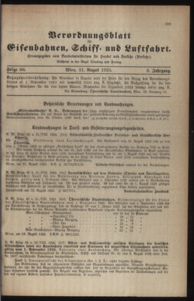 Verordnungs-Blatt für Eisenbahnen und Schiffahrt: Veröffentlichungen in Tarif- und Transport-Angelegenheiten 19230821 Seite: 1