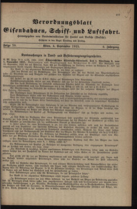 Verordnungs-Blatt für Eisenbahnen und Schiffahrt: Veröffentlichungen in Tarif- und Transport-Angelegenheiten 19230904 Seite: 1