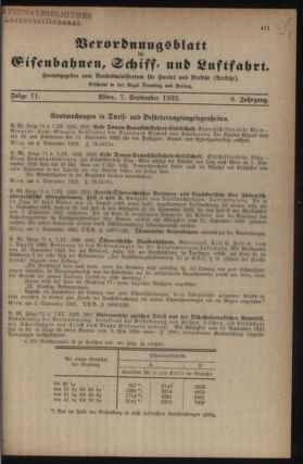 Verordnungs-Blatt für Eisenbahnen und Schiffahrt: Veröffentlichungen in Tarif- und Transport-Angelegenheiten 19230907 Seite: 1