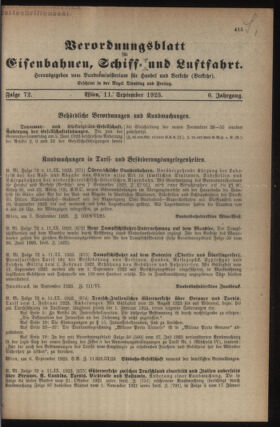 Verordnungs-Blatt für Eisenbahnen und Schiffahrt: Veröffentlichungen in Tarif- und Transport-Angelegenheiten 19230911 Seite: 1