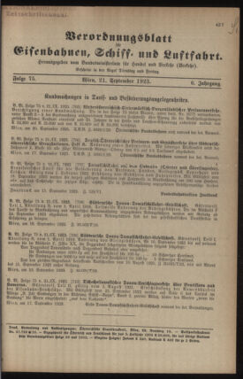 Verordnungs-Blatt für Eisenbahnen und Schiffahrt: Veröffentlichungen in Tarif- und Transport-Angelegenheiten 19230921 Seite: 1